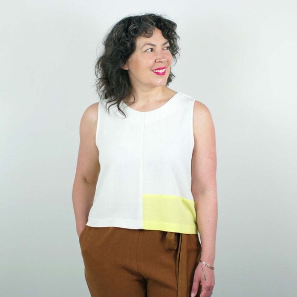 Reversible Ivory and citron linen tank top - Picture 4 of 11